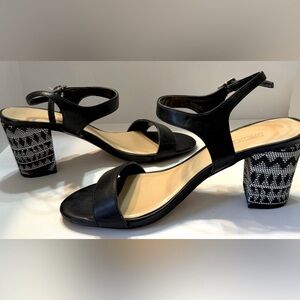 Expression Chunky Block Heel Peep Toe Sandals with Buckle Closure Size 8